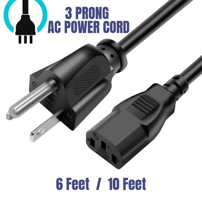 #ad AC Power Cord Cable 3 Prong Plug Standard PC Computer Monitor Desktop Printer TV $3.99