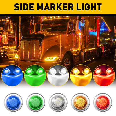 #ad 20 100X 3 4quot;12V Side Marker Lights LED Bullet Amber Red Truck Trailer Round Lamp $76.22