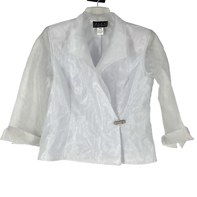 #ad Alex Evenings Size XL Women#x27;s White Wrap Blouse 3 4 sleeve Metal Clasp $16.07