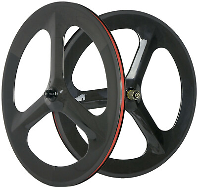#ad 700C Full Carbon Fiber Wheels 70mm Road Bike Tri Spoke FrontRear Whheelset Race $485.00