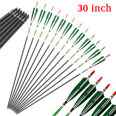 12Pcs 30inch Carbon Arrows Turkey Feather Spine500 Hunting Compound Recurve Bow $46.98