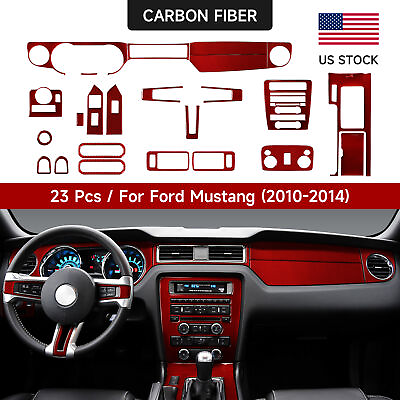 23Pcs Full Kits Red Carbon Fiber Interior Trim Cover Fits Ford Mustang 2009 2014 $151.99