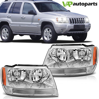 #ad Fits 1999 2004 Jeep Grand Cherokee Headlights Assembly Pair Replacement Headlamp $61.99