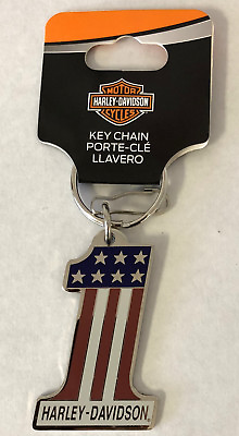 #ad Harley Davidson Number 1 Red White Blue Metal Key Chain NEW $11.49