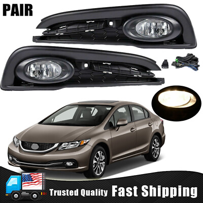 #ad Pair For 2013 2014 2015 Honda Civic Fog Light Front Bumper Lamp W SwitchWiring $47.99