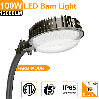 #ad 100W LED Barn Light Dusk to Dawn Outdoor Street Yard Lighting 12000LM Arm Mount $69.19