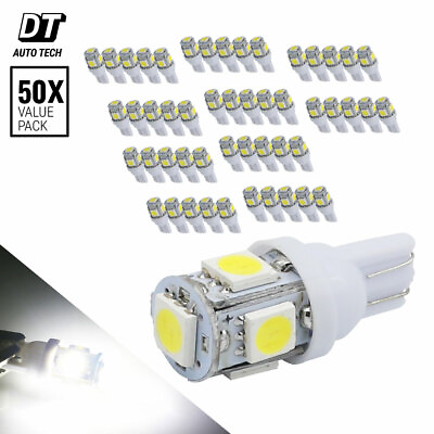 #ad 50PCS 6000K Xenon White T10 921 Interior License Plate SMD Light Bulbs 5 LED $12.59