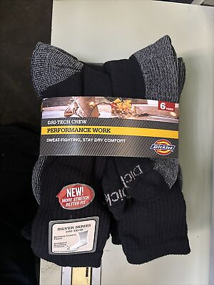#ad Men#x27;s Dickies 6 Pair Performance Work Dri Tech Dry Comfort Crew Socks Size 6 12 $6.99