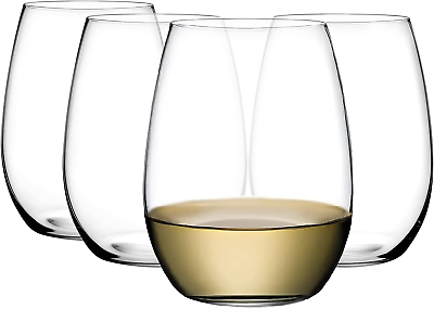 #ad NUDE Pure Set of 4 White Wine Stemless Glasses 13.25 Oz Smooth Rim Clear Gl $67.99