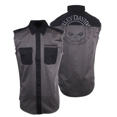 #ad Harley Davidson Men#x27;s Willie G Skull Blowout Button Down Sleeveless Vest $33.00