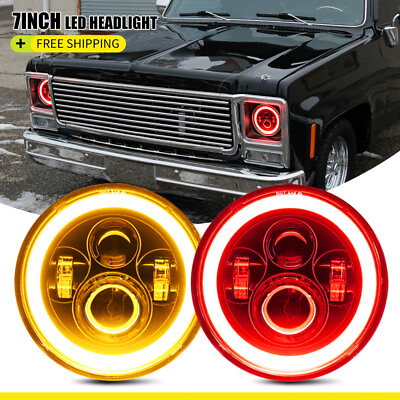 #ad 7quot; Inch Round LED Headlights Red Halo DRL Beam for Chevy C10 Camaro Pickup Truck $41.99