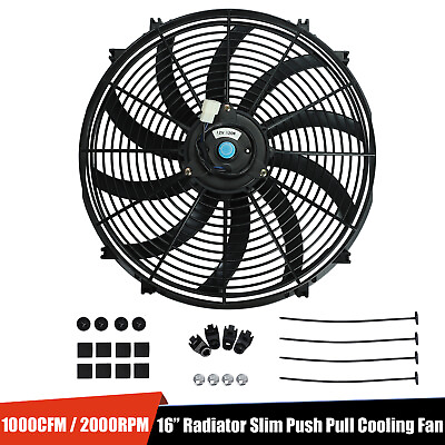 #ad 16quot; Universal Electric Radiator Slim Push Pull Cooling Fan 12V 120W Mount Kit $30.99