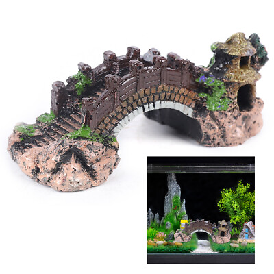 #ad Fish Tank Bridge Ornaments Landscape Pavilion Tree Aquarium Accessories Decorate $5.25
