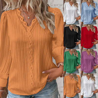 #ad Winter Inner Womens V Neck Long Sleeve Blouse Ladies Casual Solid Tunic Tops US $17.72