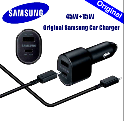 Original New Samsung 45W 2 Ports Super Fast Charging Dual Car Charger with Cable $14.99