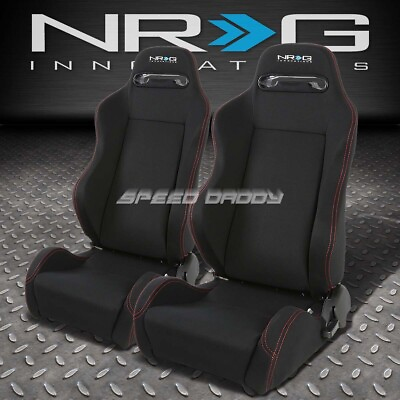 #ad 2 X NRG TYPE R FULLY RECLINABLE RED STITCH RACING SEATSADJUSTABLE SLIDER BLACK $380.00