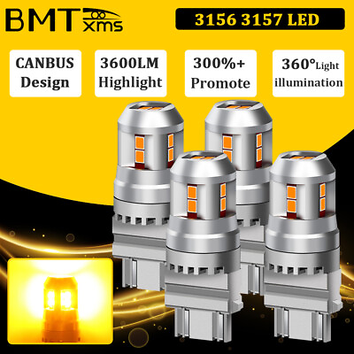 #ad 4PCS 3157 3156 3457 LED DRL Error Free Amber Turn Signal Parking Light Bulbs $21.80