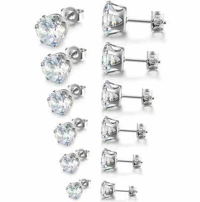 #ad Hypoallergenic 925 Silver Plated Round White Stud Earring Lab Created $3.97