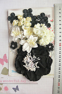 #ad IVORY amp; BLACK 20 Flowers 6 Styles = PAPER Flowers 20 95mm HH3 AU $8.50
