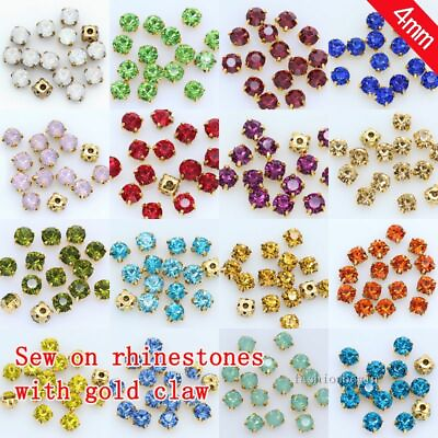 #ad 100pcs Hole Sewing Stone Beads Crystal Glass Rhinestone Gold Cup Claw Jewelry Be $10.01
