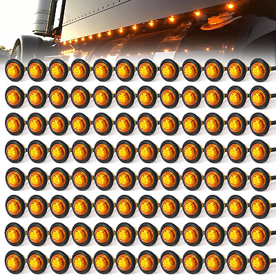 #ad 100x 3 4quot;Round Truck Trailer Side Marker lights Amber LED Clearance Bullet Light $59.98