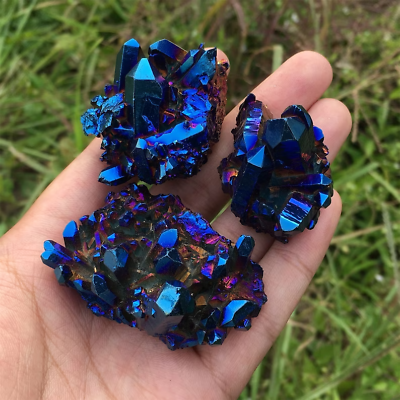 #ad Natural Rainbow Aura Titanium Gemstone Quartz Crystal Cluster Specimens Healing $14.50
