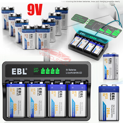 #ad 9V Lithium Li Ion Ni MH Rechargeable Batteries 9 Volt LCD Battery Charger Lot $10.09