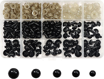#ad 150 Pcs Black Plastic Safety Eyes with Washers 6mm 8mm 9mm 10mm 12mm Craft Doll $11.11