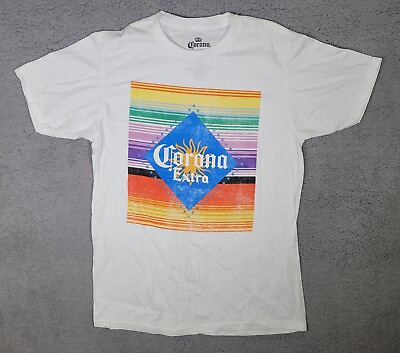 #ad Corona Extra Men#x27;s Authentic Beer T Shirt Medium Rainbow Colors $4.99