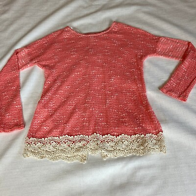 #ad Vanilla Bay Women#x27;s Medium Open Weave Faux back button Long Sleeve Sweater Pink $8.00