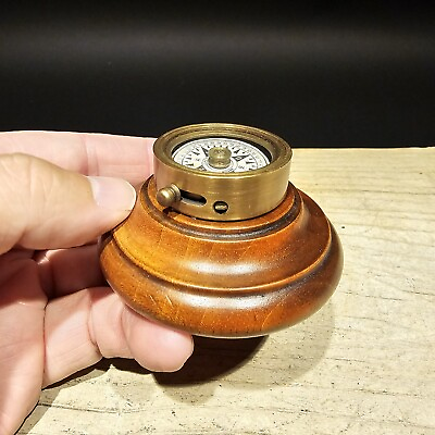 #ad Antique Style Turned Mahagony Wood and Brass Compass $31.50