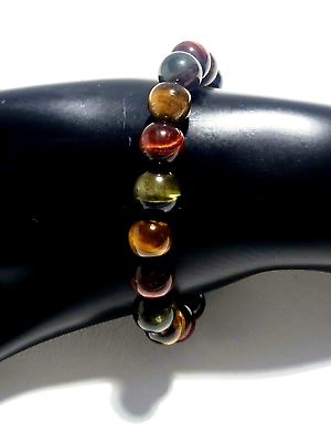 #ad TIGER#x27;S EYE BACELET 8MM BEADS MULTI COLOR STONES STRETCHY RICH BROWNS 139 $16.38