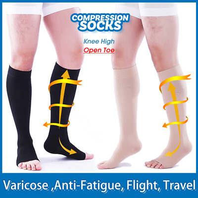 #ad 20 30 mmHg Medical Compression Socks Men Women Stockings Knee High Flight Travel $23.65