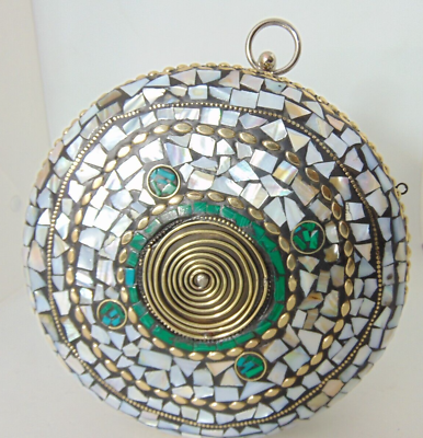 #ad Clutch Bag mop Mosaic Metal Purse Ethnic Indian Handmade clutch bangle handle $45.00