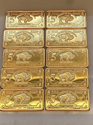 #ad Lot of 10 5 GRAM 100 MILLLS GOLD BUFFALO BULLION BARS .999 FINE $35.50