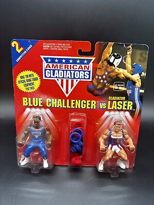 #ad 1991 Laser And Blue Challenger American Gladiators Figure Set New Mattel MOC $115.00