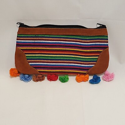 #ad Cotton And Leather Woven Handmade Clutch Made In Guatemala $9.45