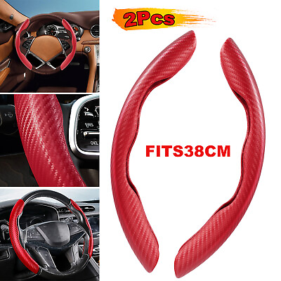 2x Red Carbon Fiber Universal Car Steering Wheel Booster Cover NonSlip Accessory $13.48