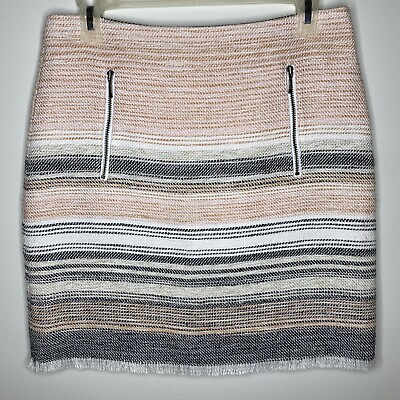 #ad LOFT Pink amp; Gray Striped Knit Winter Mini Skirt With Pockets Size 4 Regular $15.00