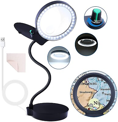 #ad Magnifying Glass with Light and Stand 10X 20X Magnifying Desk Lamp with Brig... $37.69