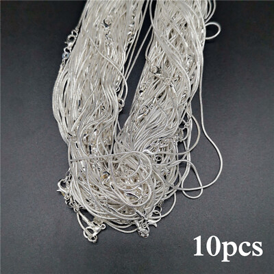 #ad 10Pcs Wholesale 925 Silver Solid 1MM Snake Chain Necklace Pendant DIY Jewelry C $3.79