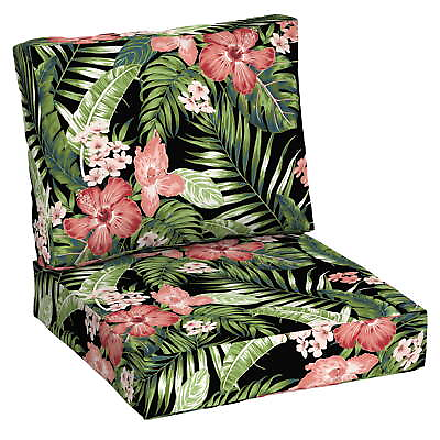 #ad 42quot; x 24quot; Black Tropical Outdoor 2 Piece Deep Seat Cushion $32.51