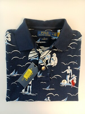 #ad NEW Men Polo Ralph Lauren Classic Fit Blue Multi Red Pony 0017 $59.99