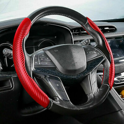 2x Red Carbon Fiber Universal Car Steering Wheel Booster Cover NonSlip Accessory $15.00