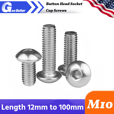#ad M10 Stainless Steel Button Head Socket Cap Screws A2Metric ISO 7380 12 100mm $8.00