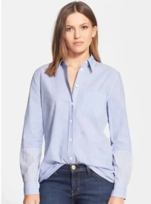 #ad Equipment Femme Reese Contrast Stripe Button Down Shirt Blue White S P $49.99