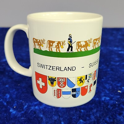#ad Vintage Bockling Switzerland Coffee Mug Cow Shepherds Coat of Arms 27 Shields $9.80