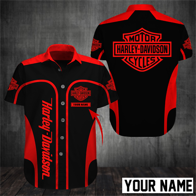 Personalized Name Harley Davidson Limited Edition Men#x27;s Red Hawaiian Shirt S 5XL $30.99