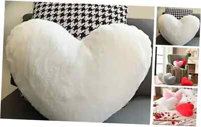 #ad Heart Pillow Fluffy Heart Shaped Throw Pillows Super Soft Faux Rabbit White $41.91