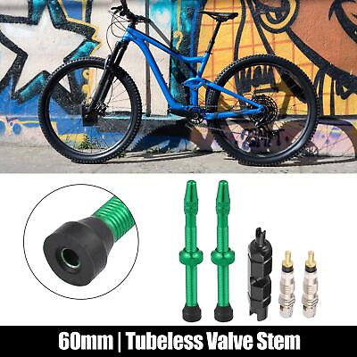 #ad 1 Set 60mm Bike Tubeless Valve Stems with Replacement Kit for Bicycle Green $13.49